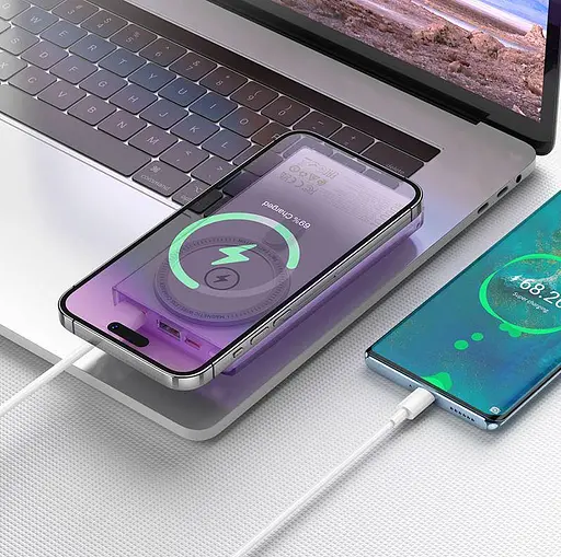 Портативный магсейф аккумулятор Hoco Q22 Taurus magnetic 10000 mah беспроводная батарея серая - фото 3