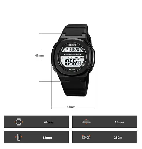 Часы мужские спортивные Skmei 1821 (Черные с белым циферблатом) - фото 7