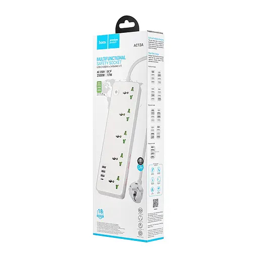 Сетевой фильтр Hoco AC13A Talento 5-позиционная розетка (1C3A) (EU) Белый - фото 2