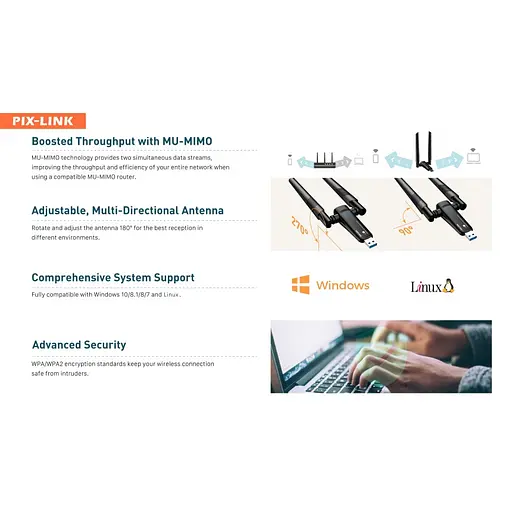 Бездротовий USB Wi-Fi адаптер Pix-Link AX1800 LV-UAX04, 2.4 / 5 GHz чорний (17961) - фото 6