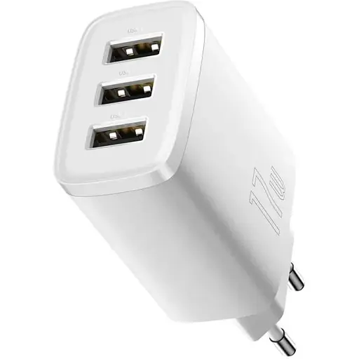Блок живлення Baseus Compact 17W (3 USB) зарядний пристрій білий - фото 1