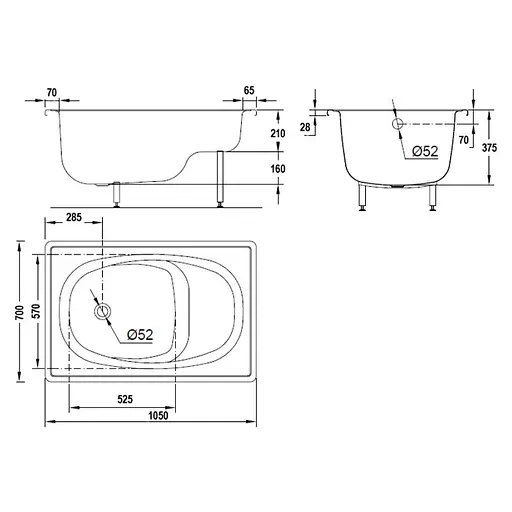 Ванна сталева BLB 105x70E із сидінням B05E22001 Білий - фото 2