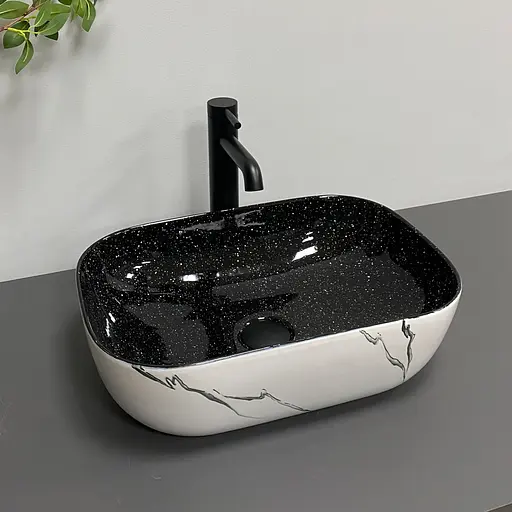 Умивальник VBI Ravenna white black marmo накладний VBI-011230, Чорний матовий - фото 2