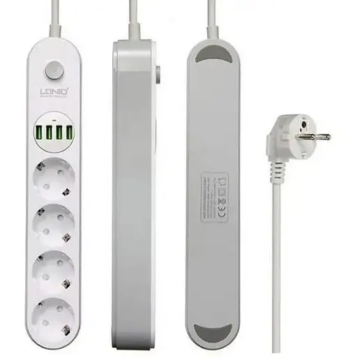Сетевой фильтр LDNIO SE4432 удлинитель 4 розетки 4 USB 2 м белый - фото 3