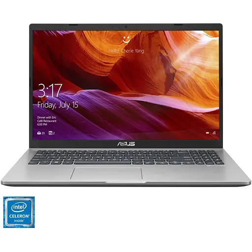 Ноутбук ASUS X509MA з процесором Intel Celeron N4020 pana la 2.80 GHz, 15.6", HD, 4GB, 256GB SSD, Intel UHD графікою 600, DOS, Transparent сріблястий