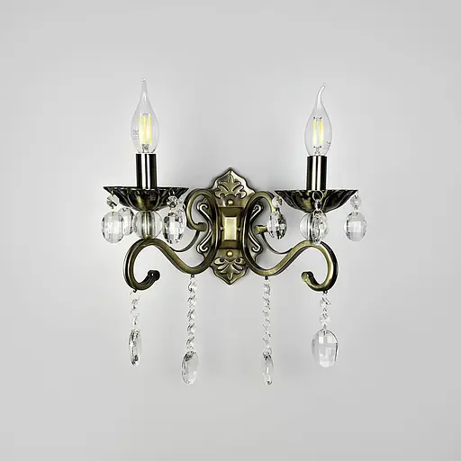 Бра подсвечник Line F на 2 лампы с хрустальными подвесками в бронзовом корпусе Арт. 6071/2 AB - фото 1