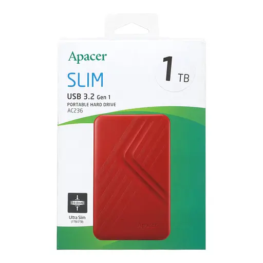 Внешний жесткий диск Apacer PHD External 2.5'' USB 3.2 Gen. 1 AC236 1 ТБ Red (цветная коробка) - фото 2