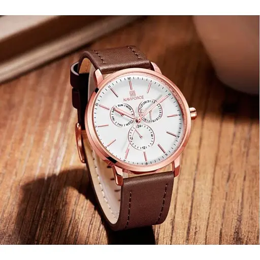 Мужские часы Naviforce Business Leather Gold NF3001 - фото 4