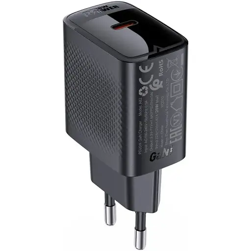 Мережевий зарядний пристрій Acefast A82 PD20W GaN single USB-C charger чорний - фото 1