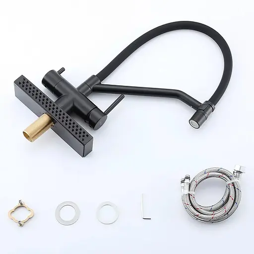 Змішувач для кухні з водоспадом гнучкий вилив чорний матовий Gappo G4098-6 Чорний матовий - фото 6