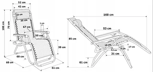 Шезлонг SpringFun Zero Gravity розкладне садове крісло з підголовником 7 кг - фото 8