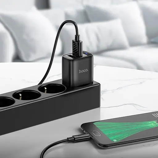 Адаптер сетевой Hoco Micro USB Cable Dual-port charger C141A |2USB. 2.1A/10.5W| - фото 2