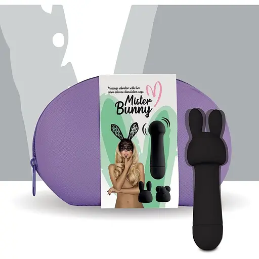 Минивибратор FeelzToys Mister Bunny Black с двумя насадками - фото 2