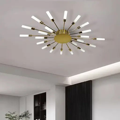 Потолочная золотая люстра в форме солнечной вспышки на 22 плафона G4 Ø 90х70 см | Line F | Ст. 1279/22 GD - фото 1