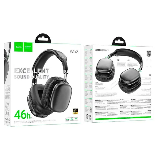 Накладні навушники Hoco W52 Wonderful, BT headphones, BT5.4, AUX, TF, 400mAh, 46h, black - фото 3
