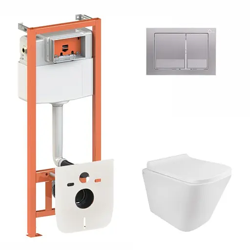 Набор Qtap инсталляция 3 в 1 Nest QT0133M425 с панелью смыва квадратной QT0111M06029SAT + унитаз с сиденьем Tern QT1733052ERW, Белый - фото 1