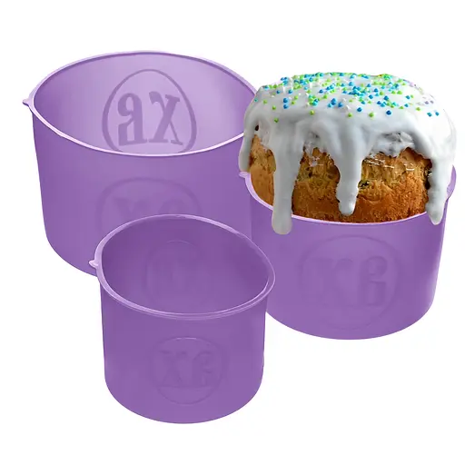 Набор из 3 силиконовых форм для выпекания пасхальной выпечки пасхи и куличей (паски) Ø20/12/15 см, A-plus Сиреневый 84376 - фото 1