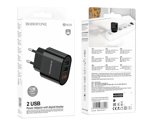 Зарядное устройство для Borofone BA63A 2 USB с дисплеем черный. - фото 4
