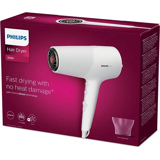 Уценка. Фен Philips 5000 ThermoShield 2100 Вт 6 режимов белый (BHD500/00) - фото 9