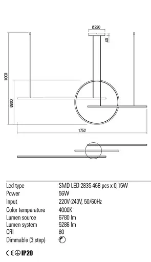 Подвесной светильник Redo GIOTTO SU LED 66W 4000K MBK (4.1.2) 01-1850 - фото 3