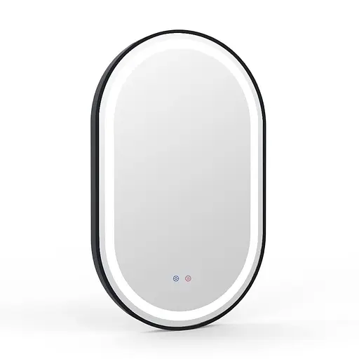 Дзеркало овальне 50*80см, в алюмінієвій рамі, з підсвічуванням, диммером, підігрівом дзеркала, чорне Volle 16-42-500B, Чорний матовий - фото 1