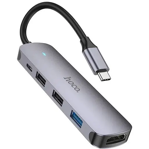 Usb-хаб Hoco HB27 Type-C multi-function converter (HDTV+Usb3.0+Usb2. 0x2+PD) серый - фото 1