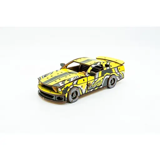 Деревянный 3D конструктор Muscle car GT PuzzleOk Puz-00638 162 детали желтый - фото 6