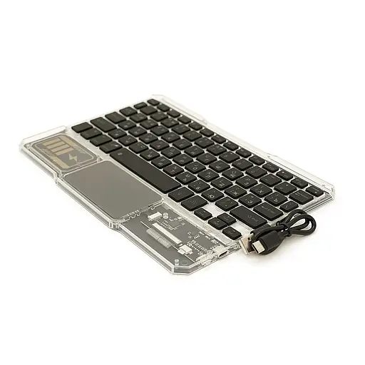 Клавіатура бездротова Voltronic YT-K333, розкладна, 78 клавіш, Touchpad, (Eng/Pyc), 2.4G, вбудований акумулятор, 245x165mm, Black/Transparent, Box - фото 3