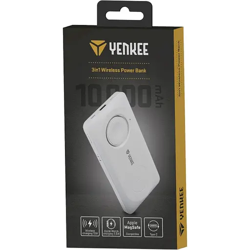 Портативний зарядний пристрій Yenkee YPB 510 3 в 1 Qi Wireless білий 10000 mAh - фото 5
