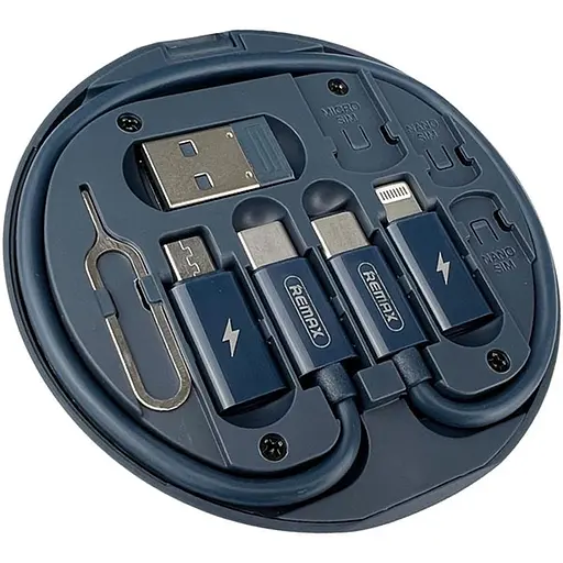 Набор переходников для телефона с кабелем для зарядки Remax RC-190 6в1, синий - фото 2