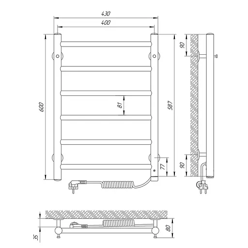 Електрична рушникосушарка Laris Альфа П6 400x600 Э права 73207456, Хром, Праве, Механічний - фото 6