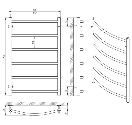 Полотенцесушитель Laris Флеш П6 500x800 74100002, Хром - фото 4