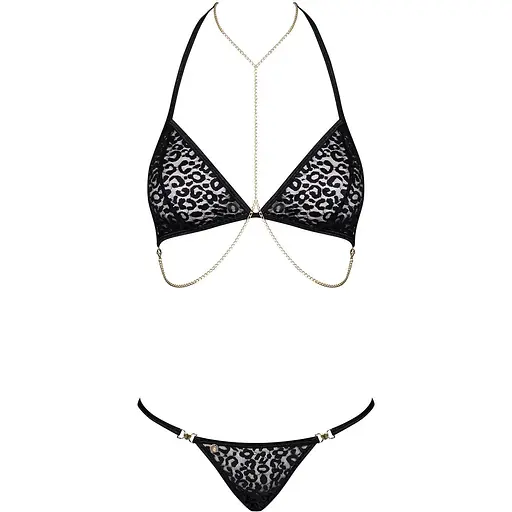Комплект із ланцюжками Obsessive PanTheria 2-pcs set Black S/M, бюстгальтер, трусики - фото 3