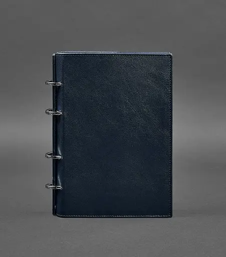 Шкіряний блокнот на кільцях (софт-бук) 9.0 з твердою синьою обкладинкою - фото 1
