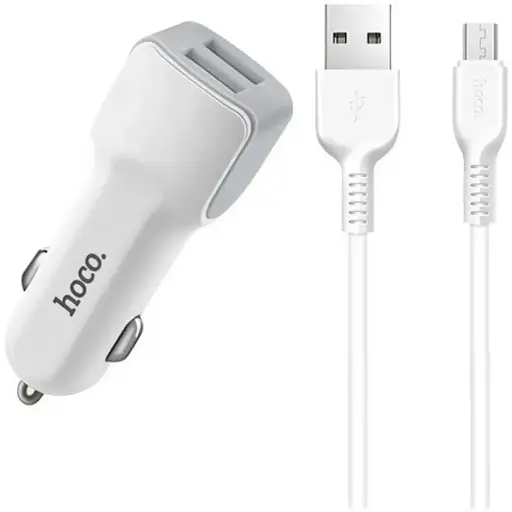 Автомобільний зарядний пристрій Hoco Z23 grand style dual-port car charger with Micro 2USB 2.4A Білий - фото 1