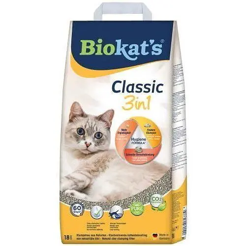 Наполнитель Biokats Classic 3in1 для кошачьего туалета бентонитовый 18 л - фото 1