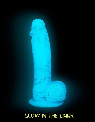 Фаллоімітатор, що світиться в темряві Addiction - LUKE - 7.5" - BLUE G.I.D. /W PB, 19 см, силікон - фото 4
