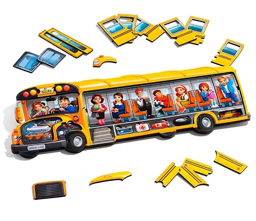 Дерев'яний двошаровий пазл-вкладиш Шкільний автобус Ubee ПСД270