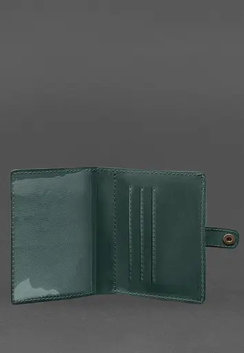 Кожаная обложка-портмоне для удостоверения офицера 11.0 зеленая Crazy Horse - фото 4