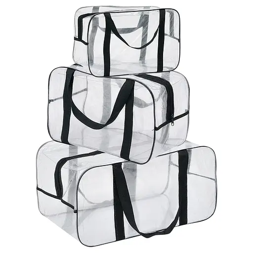 Набор прозрачных сумок в роддом: размер S 30х20х15 см + размер М 40х25х20 см + размер L 50х25х30 см (черные) - фото 1