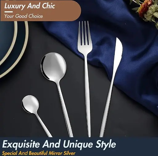 Набор столовых приборов серебристый из нержавеющей стали 18/10 на 4 предмета - фото 4