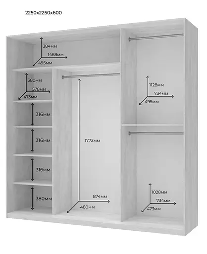Шафа купе Doros Сіті Лайт Кашемір 3 ДСП 225х60х225 (80736377) - фото 6