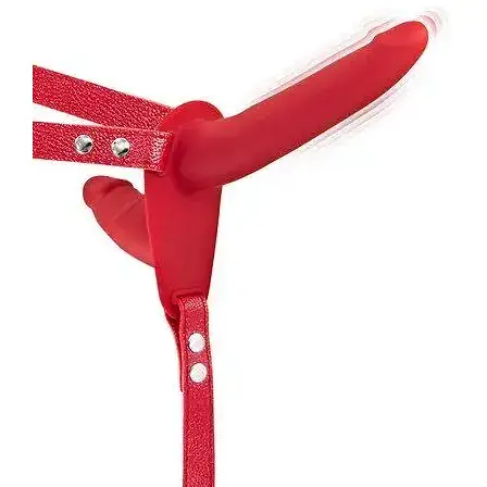 Двойной страпон Fetish Tentation Vibrating Strap-On with Double Dildo Red с вибрацией - фото 2