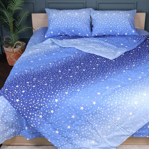 Літній постільний комплект MirSon №2928 Сolor Fun Line Milky Way Бавовна 220х240 см синій (2200010960686) - фото 1