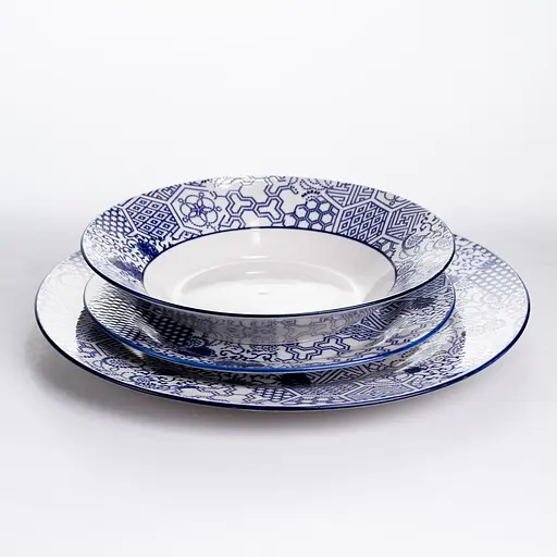 Столовий сервіз золотий на 6 персон 18 предметів набір фарфорових тарілок для сервірування столу сервіз тарілок Синій Yiwu HP-HK-A5 - фото 3