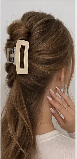 Зажим прямоугольный глянцевый для волос 8,5 см пластик с металлическим механизмом Бежевый - фото 2