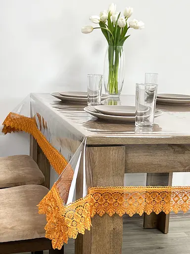 Силиконовая скатерть с рыжим кружевом 7 см 270х180 см - фото 2