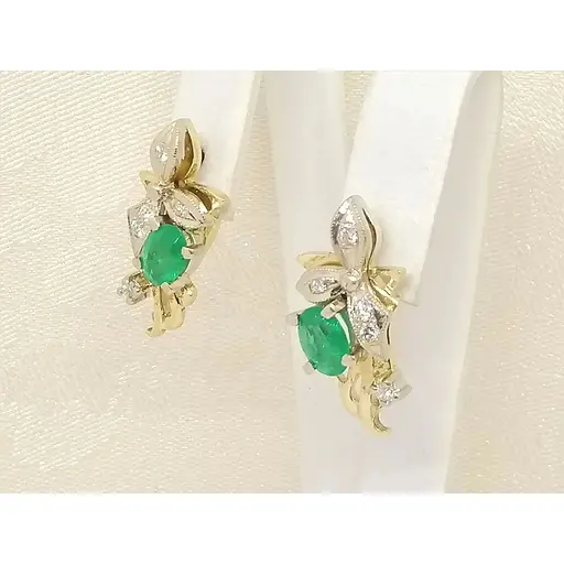 Золотые серьги Гелиос с бриллиантами и изумрудом. Артикул 65831/1 - фото 2