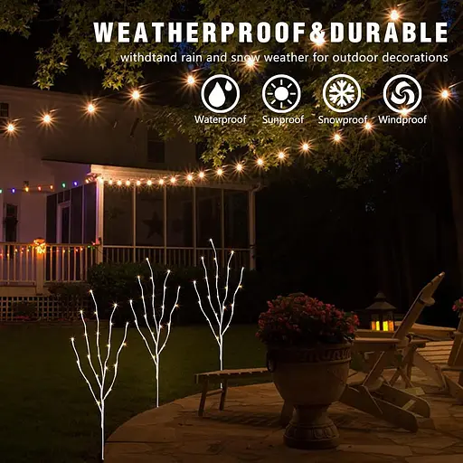 EAMBRITE Светодиодные белые березовые ветки, гирлянды 30 дюймов, 60 л, вставленные в розетку, освещенные ветки ивы - фото 4