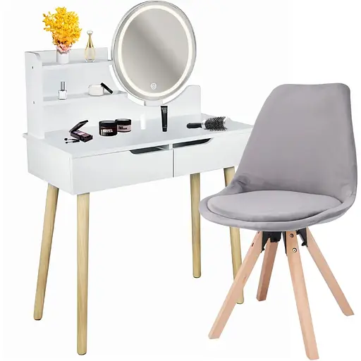 Туалетний столик Jumi Scandi LED + крісло Saida сірий - фото 2